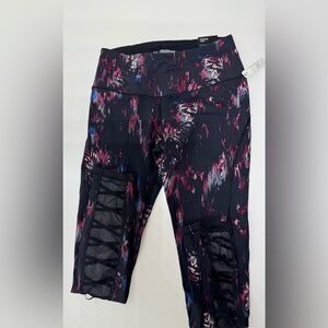 Abstract Print Leggings with Mesh Detail